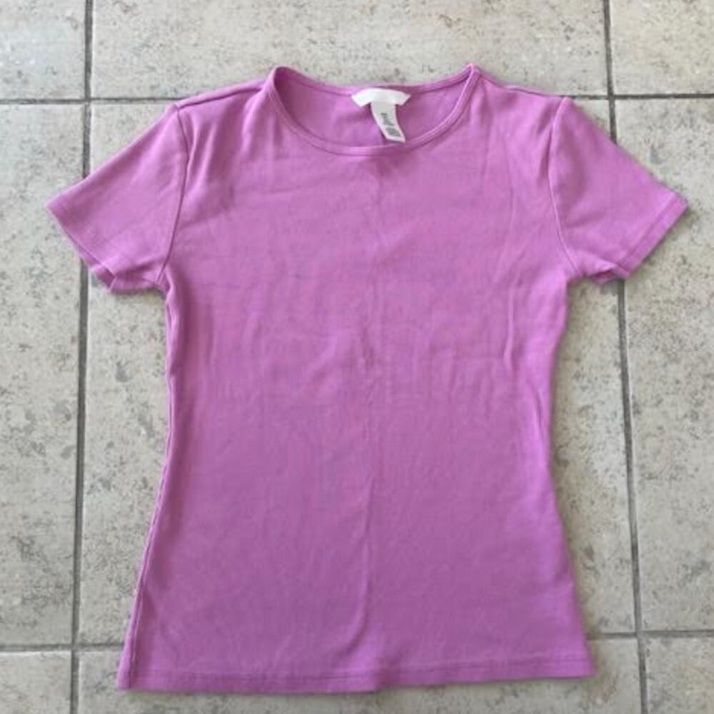 H&M Women's Pink Ribbed Tshirt Top Small Short Sleeve NWOT